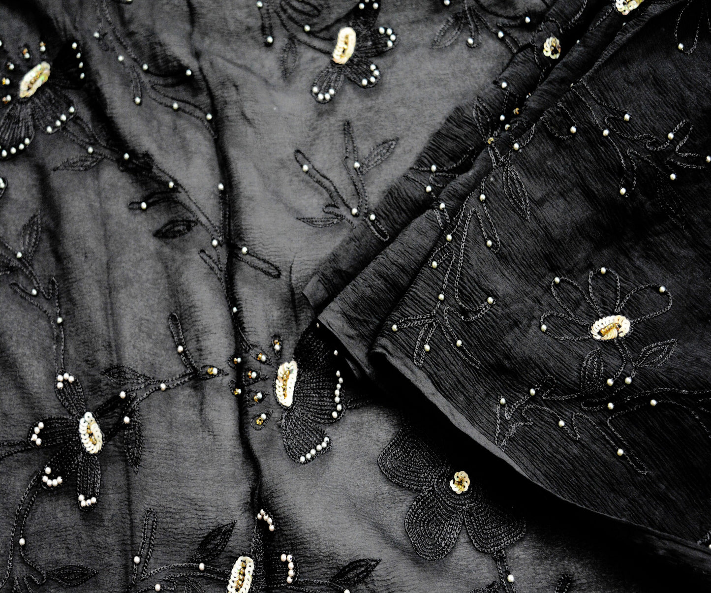 Indian Vintage Black Sarees Pure Chiffon Silk Hand Embroidered Indian Sari Fabric Indian Sari 5Yard Dress Making Sewing