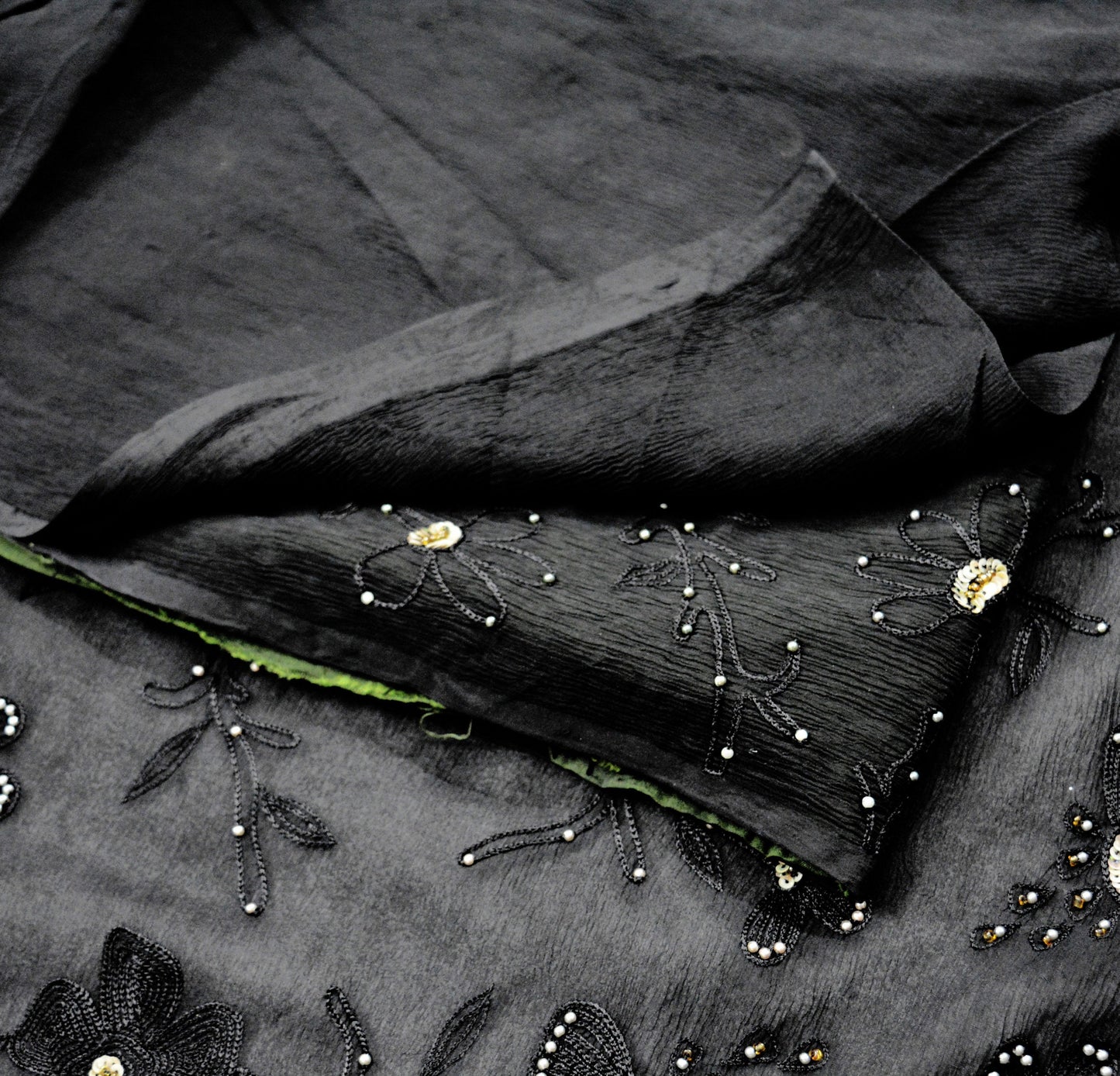 Indian Vintage Black Sarees Pure Chiffon Silk Hand Embroidered Indian Sari Fabric Indian Sari 5Yard Dress Making Sewing