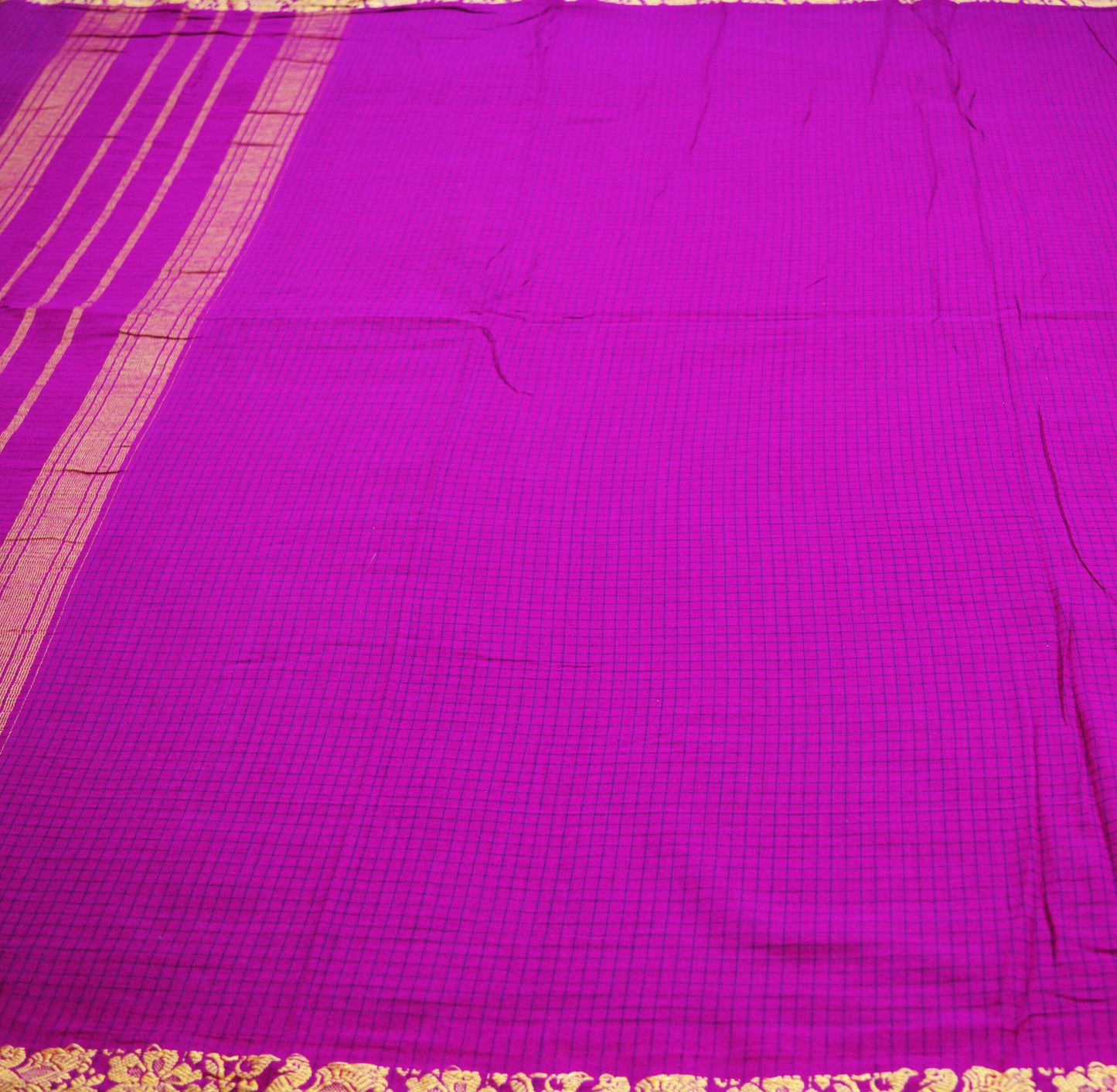 Vintage Sari Purple Pure Cotton Hand Woven Saree Golden Zari 5Yard Soft Floral Golden Zari