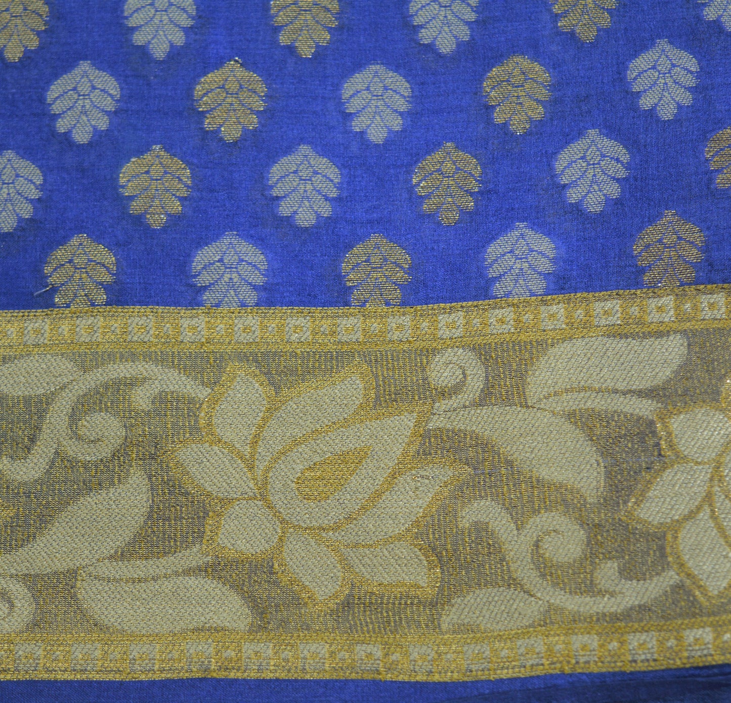 Indian Vintage Sari Blue Pure Tussar Silk Hand Woven Sarees Fabric 5Yard Sewing Ethnic Floral