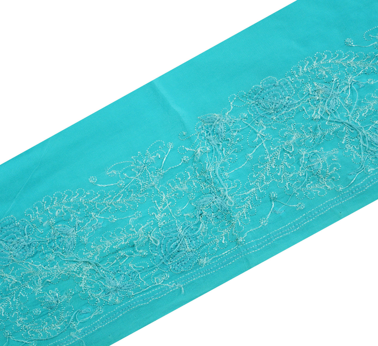 Indian Vintage Blue Sari Border Hand Embroidered Indian Craft Trim Lace Sewing Sari Ribbon Pure Crepe silk Zardozi/Dabka Zari