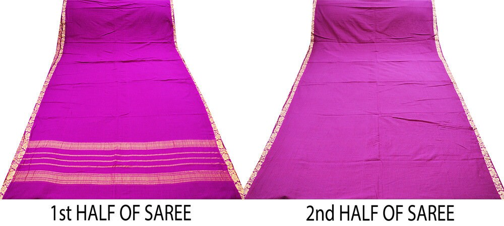 Vintage Sari Purple Pure Cotton Hand Woven Saree Golden Zari 5Yard Soft Floral Golden Zari