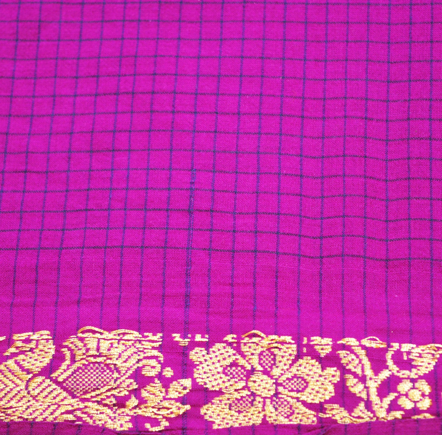 Vintage Sari Purple Pure Cotton Hand Woven Saree Golden Zari 5Yard Soft Floral Golden Zari