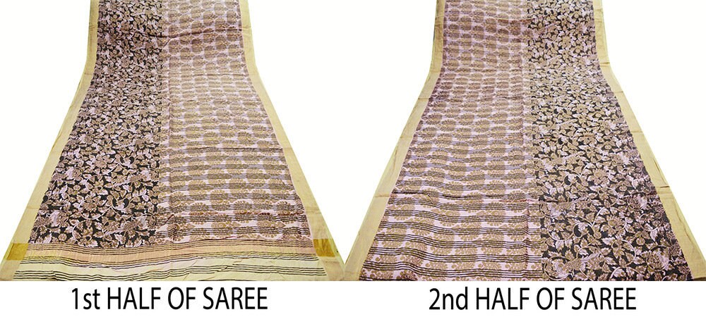 Vintage Sari Pink Pure Silk Hand Painted Saree 5yd Soft Zari Dress Designing for Crafting
