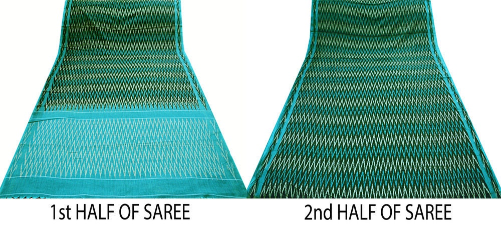 Indian Vintage Black & Blue Saree Pure Cotton Hand woven Sambalpuri Ikat Indian Sari Fabric 5Yard Ethnic