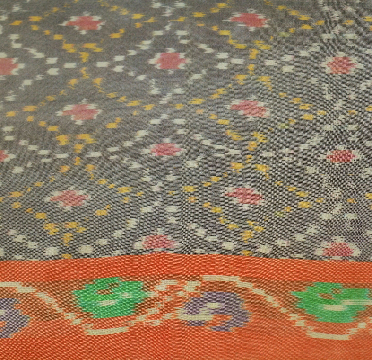 Indian Vintage Orange & Brown Pure Silk Hand Woven Ikat Patola Saree Indian Sari Fabric 5Yard Craft Ethnic Premium Saree