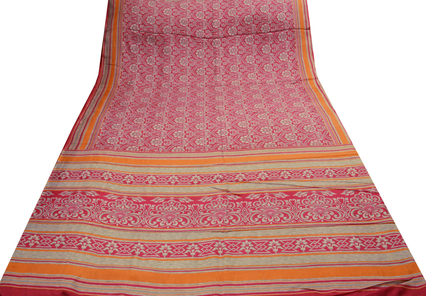 Indian Vintage Sari Red Pure Silk Printed Saree Craft Fabric 5yard Sewing DressMaking Soft Floral
