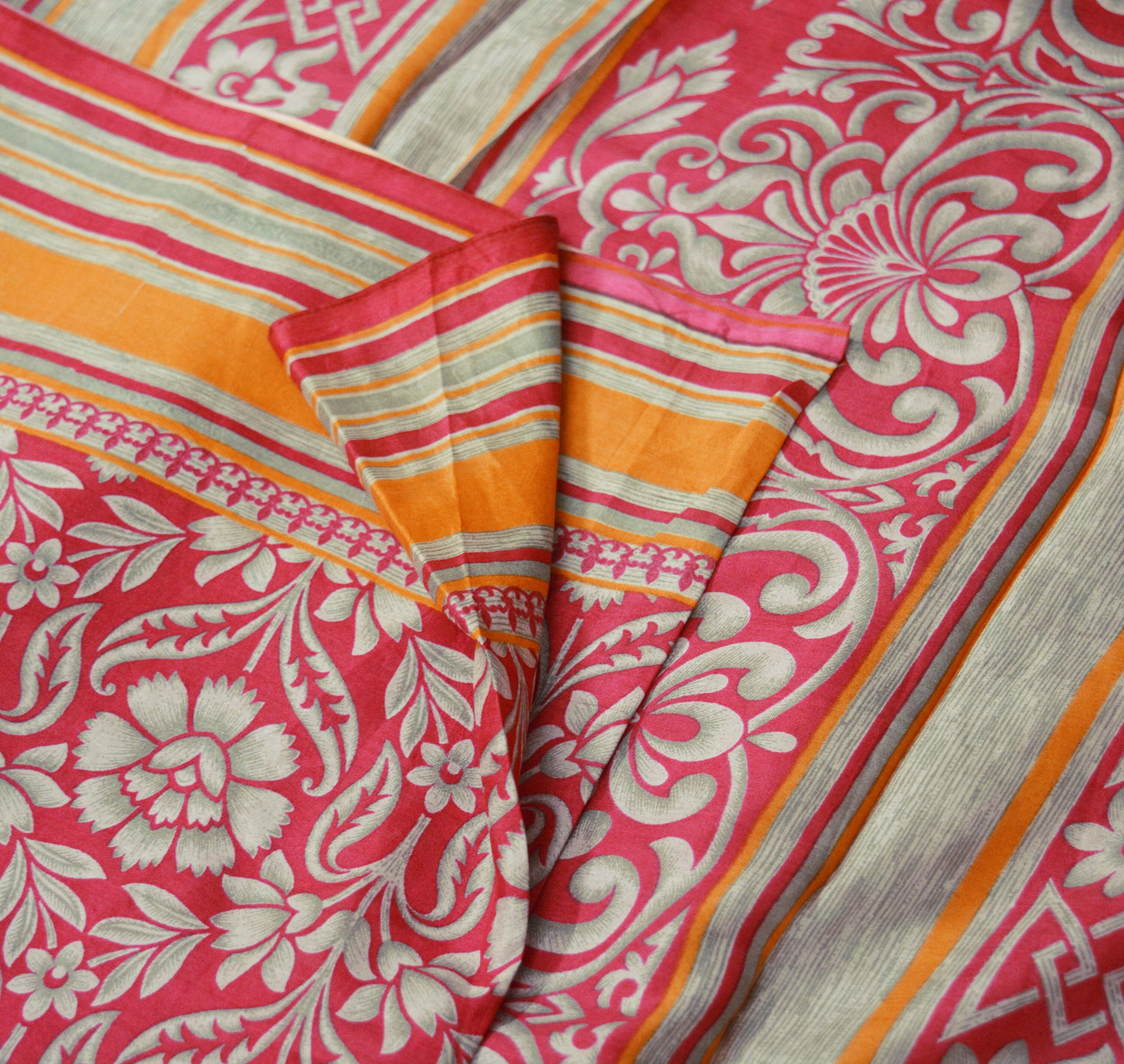 Indian Vintage Sari Red Pure Silk Printed Saree Craft Fabric 5yard Sewing DressMaking Soft Floral