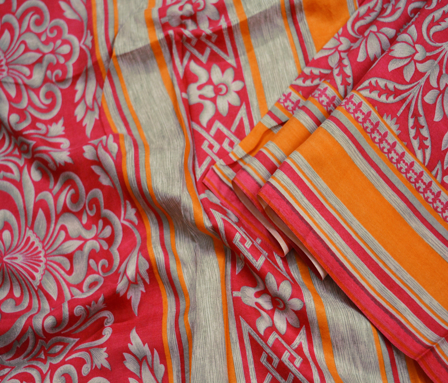 Indian Vintage Sari Red Pure Silk Printed Saree Craft Fabric 5yard Sewing DressMaking Soft Floral