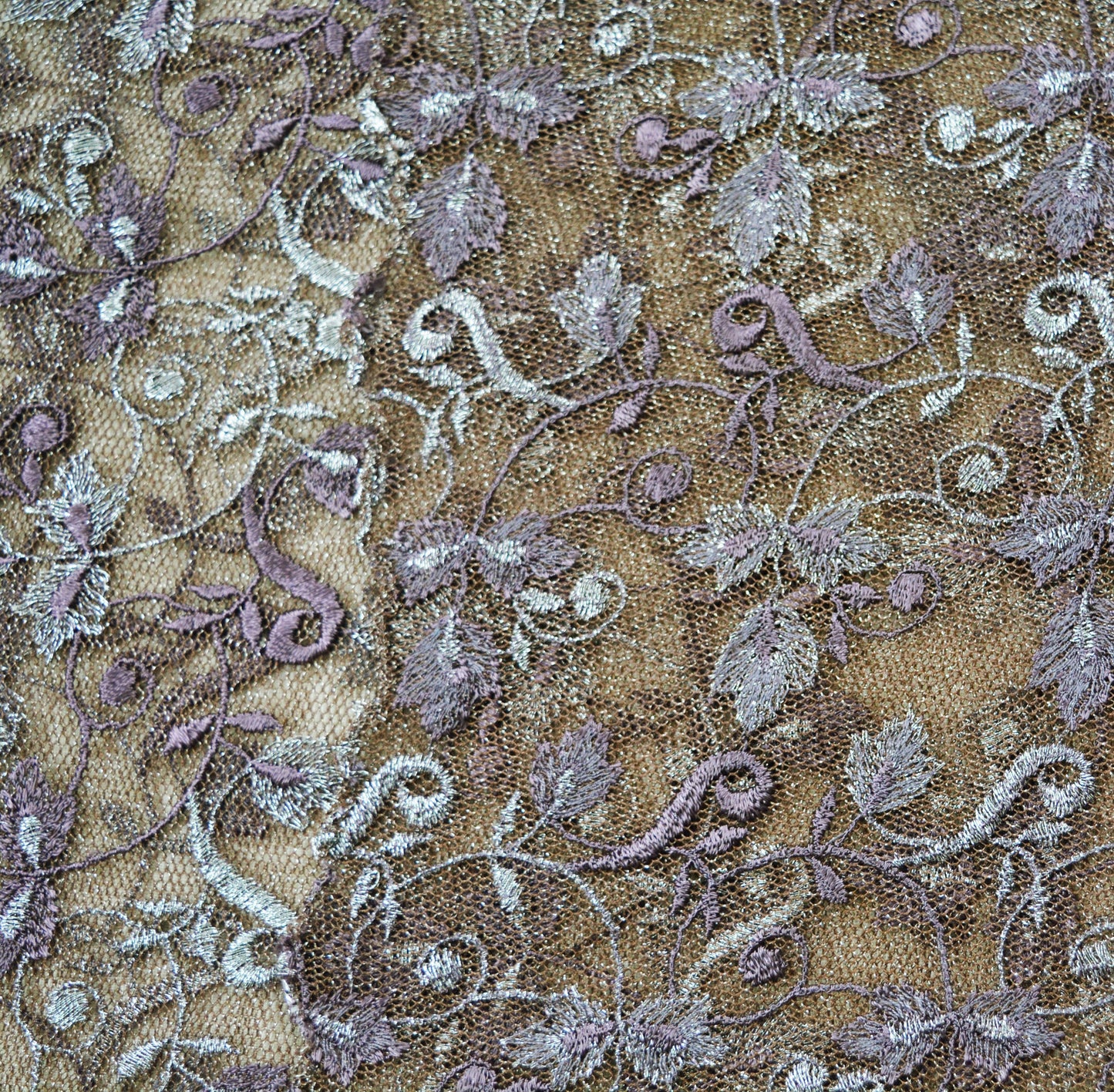 Indian Vintage Brown Saree Net/Mesh Embroidered Indian Sari Craft Fabric Floral 5Yd Zari Thread