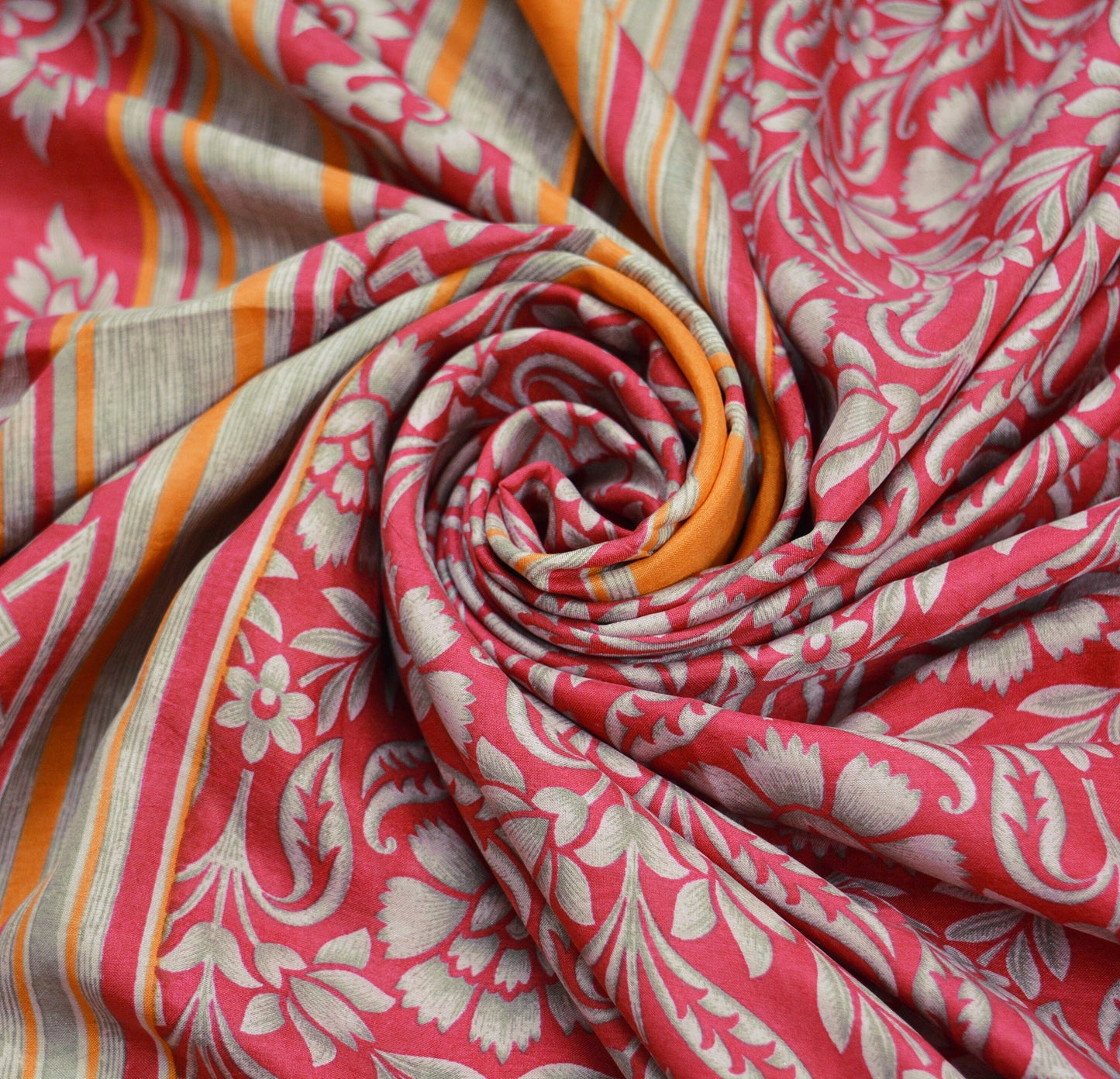 Indian Vintage Sari Red Pure Silk Printed Saree Craft Fabric 5yard Sewing DressMaking Soft Floral