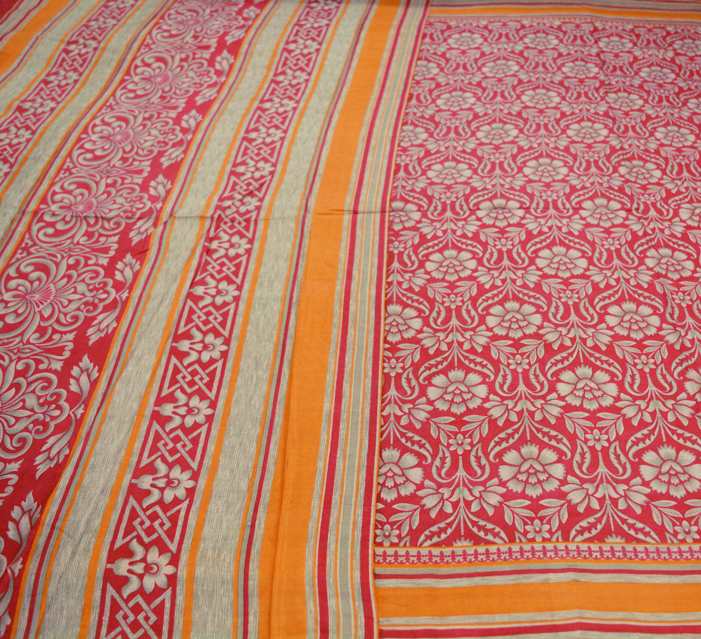 Indian Vintage Sari Red Pure Silk Printed Saree Craft Fabric 5yard Sewing DressMaking Soft Floral