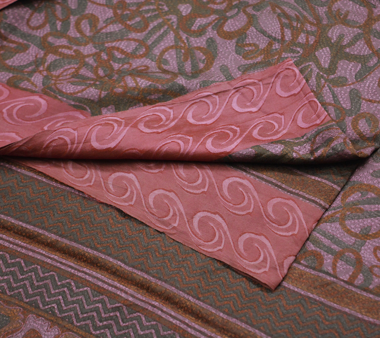Indian Vintage Sari Dusty Purple Pure Silk Printed Saree Fabric 5yd Sewing Craft DressMaking Soft Paisley Design