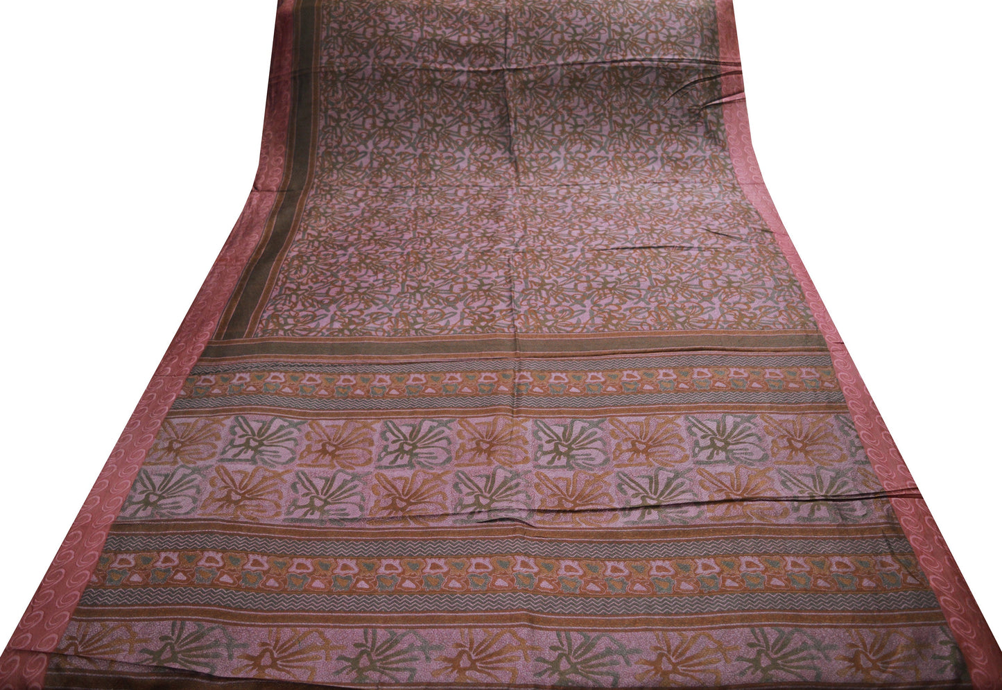 Indian Vintage Sari Dusty Purple Pure Silk Printed Saree Fabric 5yd Sewing Craft DressMaking Soft Paisley Design