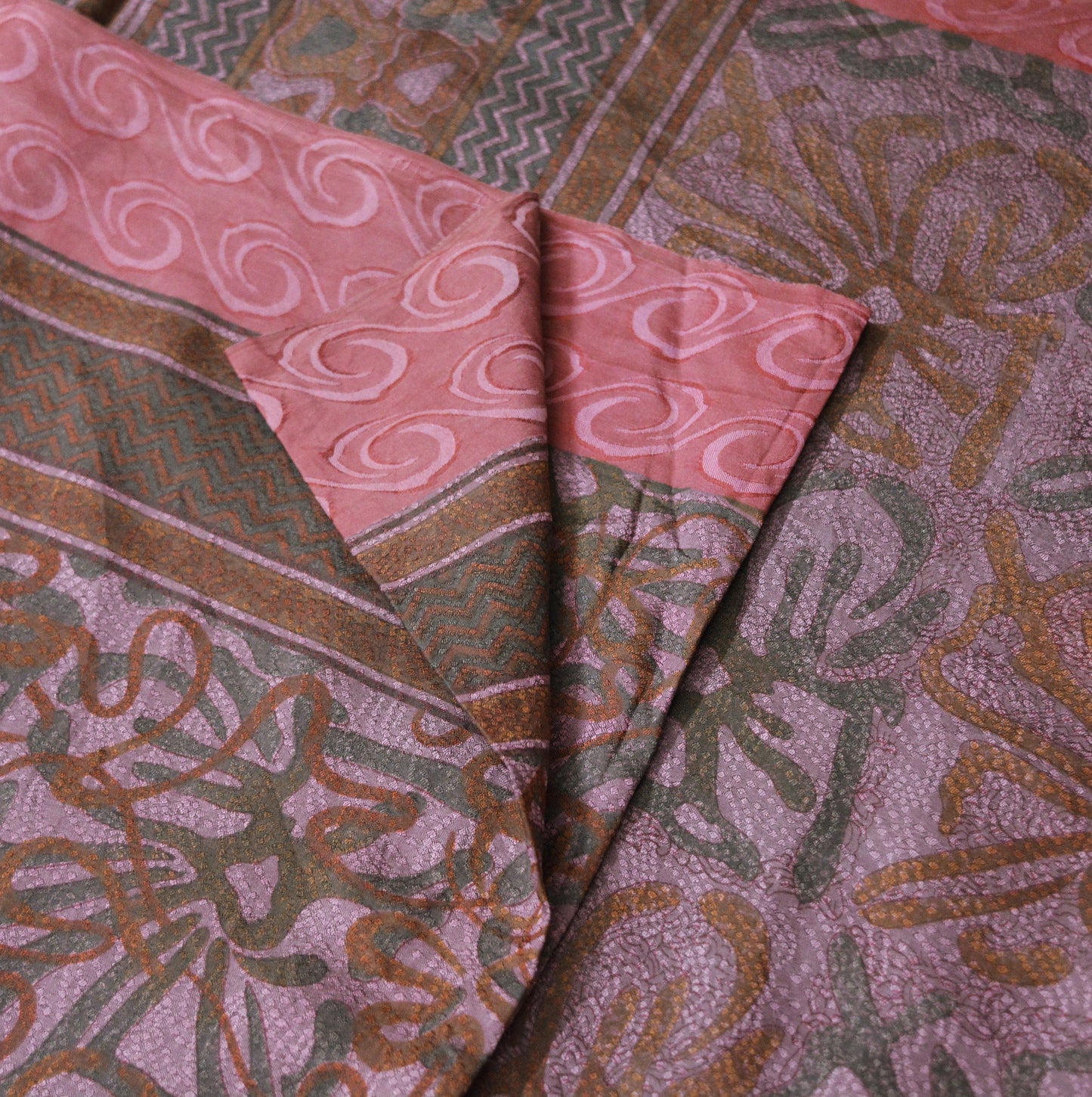 Indian Vintage Sari Dusty Purple Pure Silk Printed Saree Fabric 5yd Sewing Craft DressMaking Soft Paisley Design