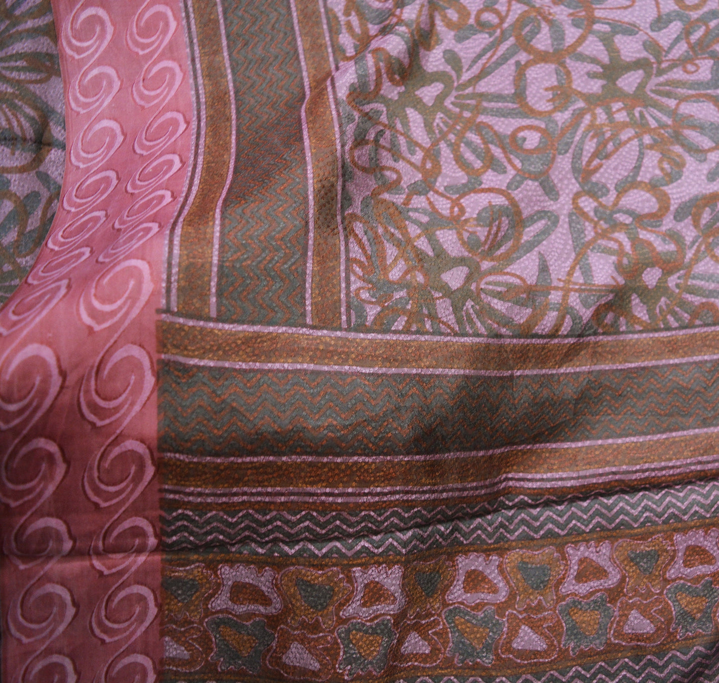 Indian Vintage Sari Dusty Purple Pure Silk Printed Saree Fabric 5yd Sewing Craft DressMaking Soft Paisley Design