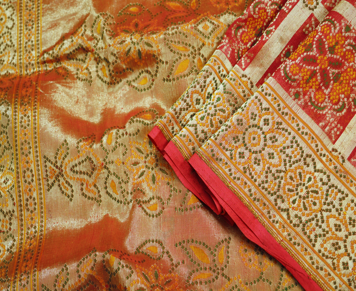 Antique Vintage Sari Red Heavy Wedding Pure Silk Hand Woven Saree Zari 5Yard Craft Fabric FREE EXPEDITED