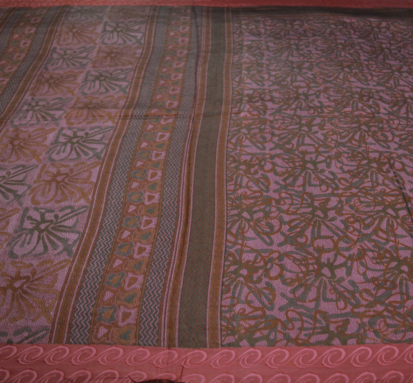 Indian Vintage Sari Dusty Purple Pure Silk Printed Saree Fabric 5yd Sewing Craft DressMaking Soft Paisley Design