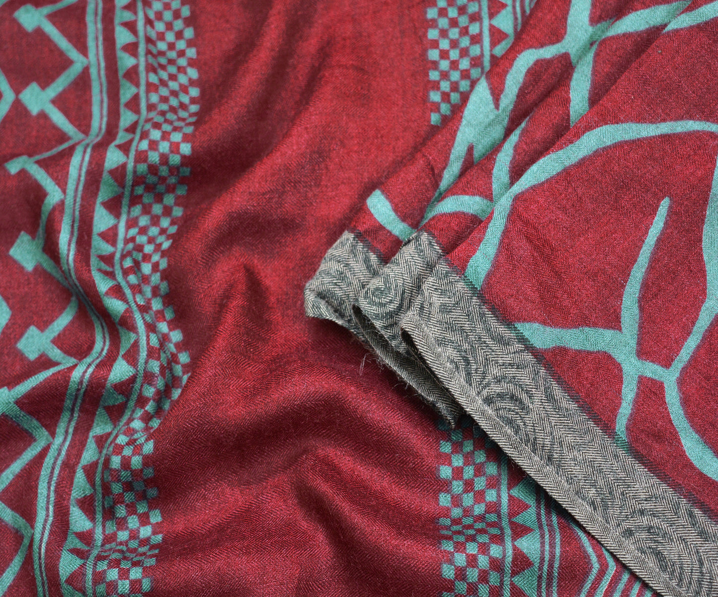 Vintage Maroon Saree Woven Printed Pure Woolen Indian Sari Fabric 5Yard Indian Sari Soft Floral Warm
