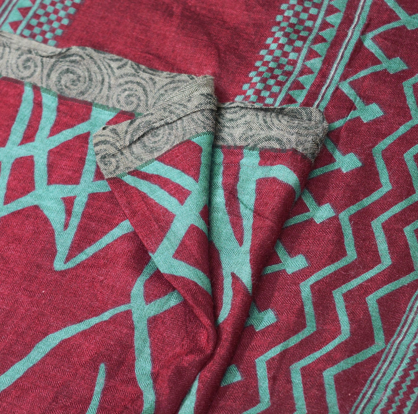 Vintage Maroon Saree Woven Printed Pure Woolen Indian Sari Fabric 5Yard Indian Sari Soft Floral Warm