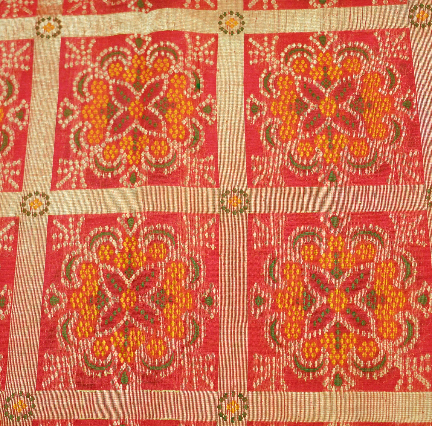 Antique Vintage Sari Red Heavy Wedding Pure Silk Hand Woven Saree Zari 5Yard Craft Fabric FREE EXPEDITED