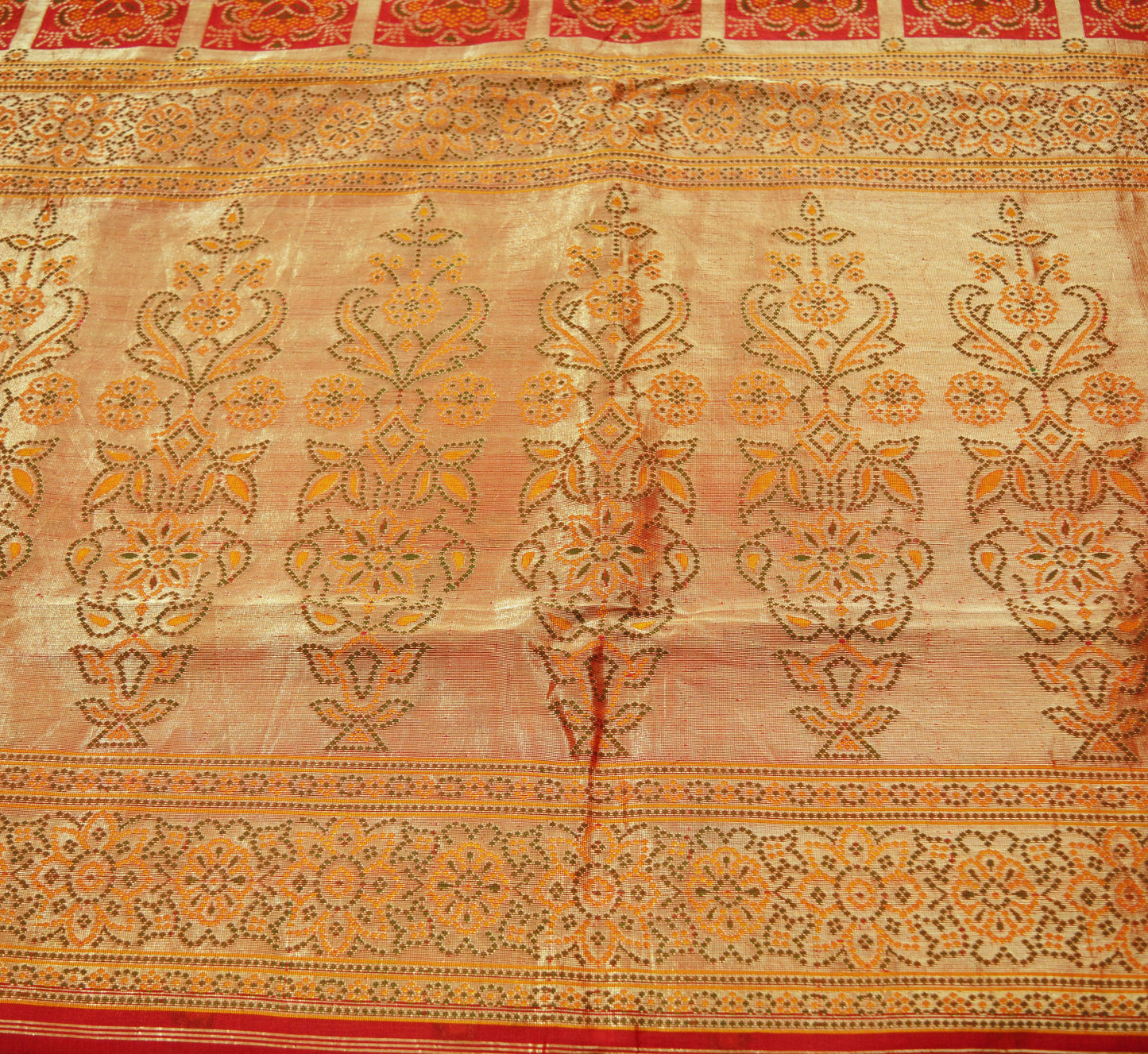 Antique Vintage Sari Red Heavy Wedding Pure Silk Hand Woven Saree Zari 5Yard Craft Fabric FREE EXPEDITED