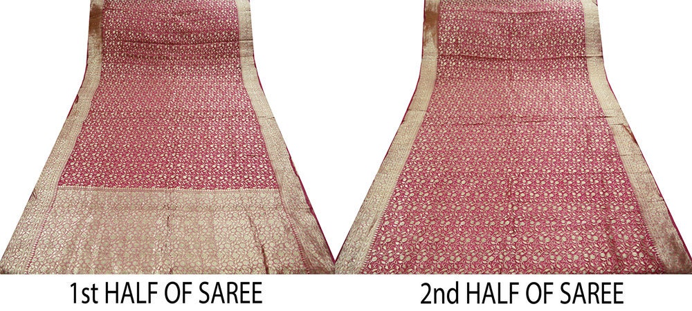 Vintage Pink Heavy Sari Wedding Pure Organza Silk Hand Woven Banarasi Brocade Saree Zari 5Yard Indian Sari