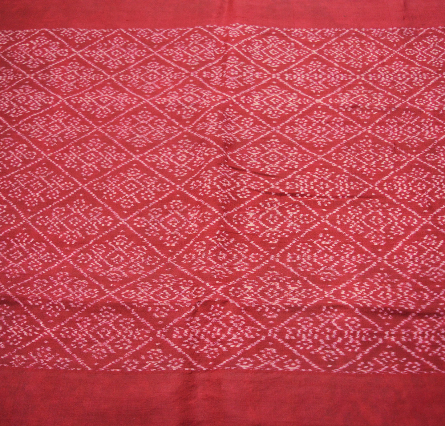 Vintage Gray & Red Pure Silk Hand Woven Ikat Saree Indian Sari Fabric 5Yard Craft Ethnic Premium Saree