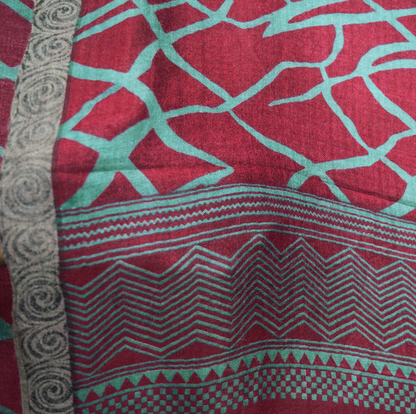 Vintage Maroon Saree Woven Printed Pure Woolen Indian Sari Fabric 5Yard Indian Sari Soft Floral Warm