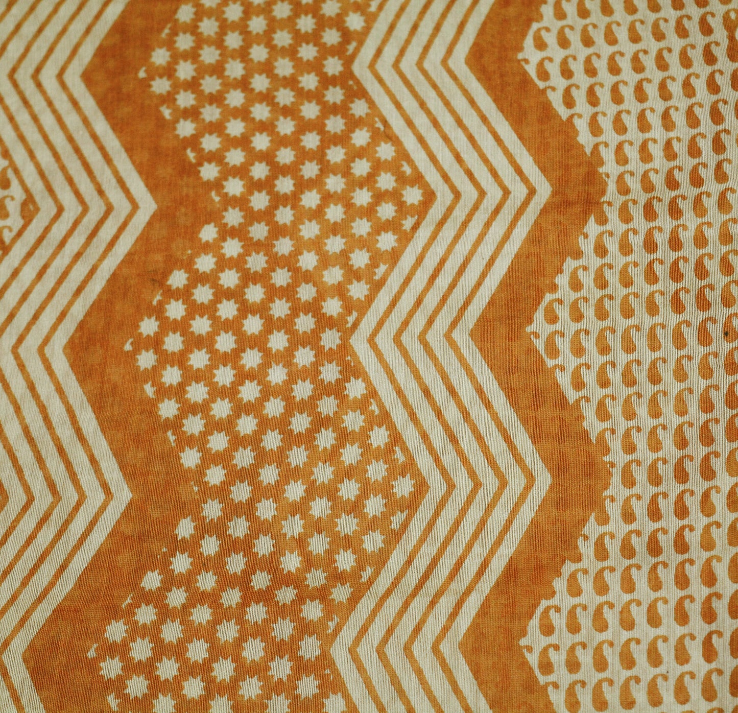 Indian Vintage SariSaffron & Black Block Printed Sari Pure chanderi Silk Saree Fabric 5Yard Floral Soft Golden Zari