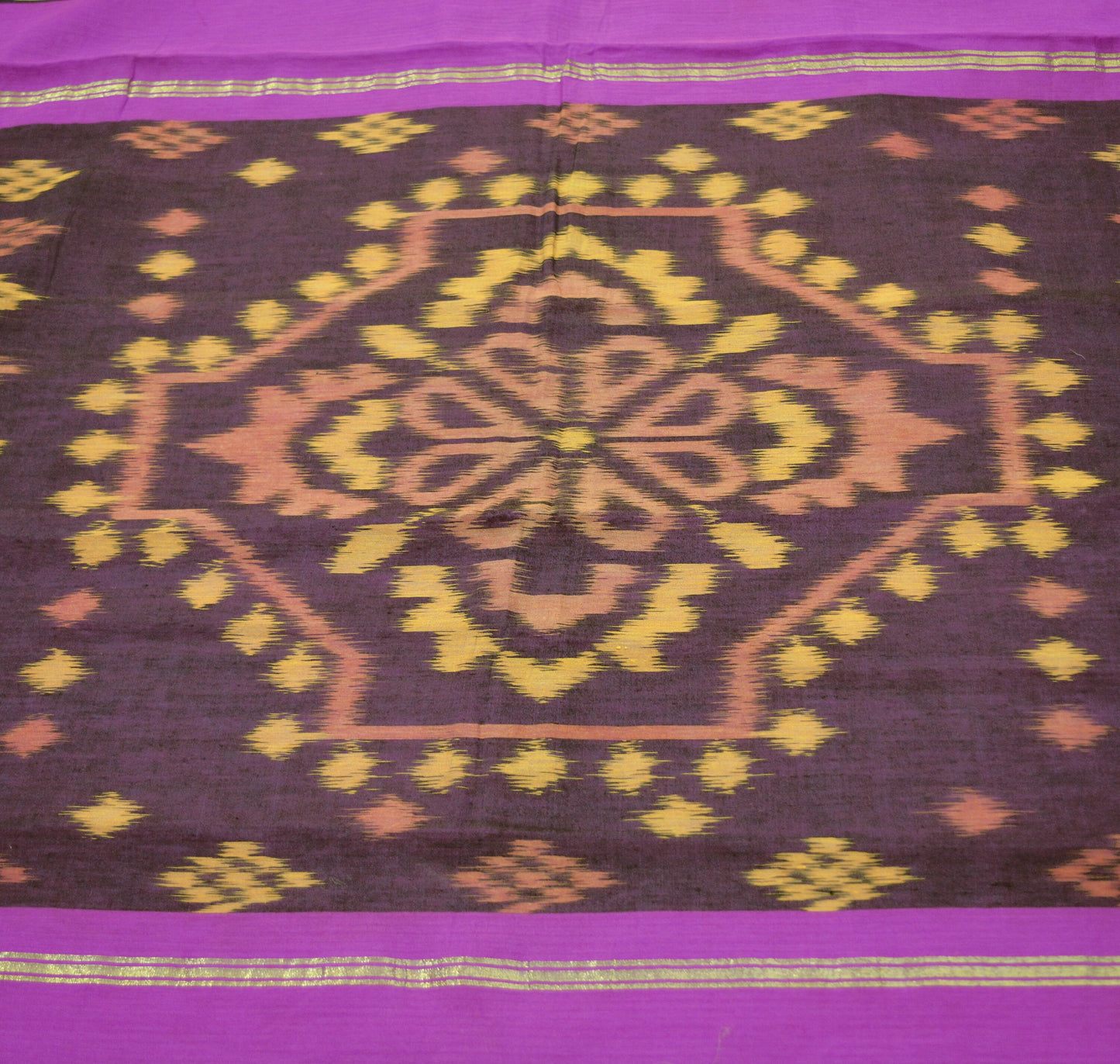 Indian Vintage Purple Hand woven Sambalpuri Ikat sari Saree Blend Cotton Indian Sari Fabric 5Yard Craft Ethnic Zari Border