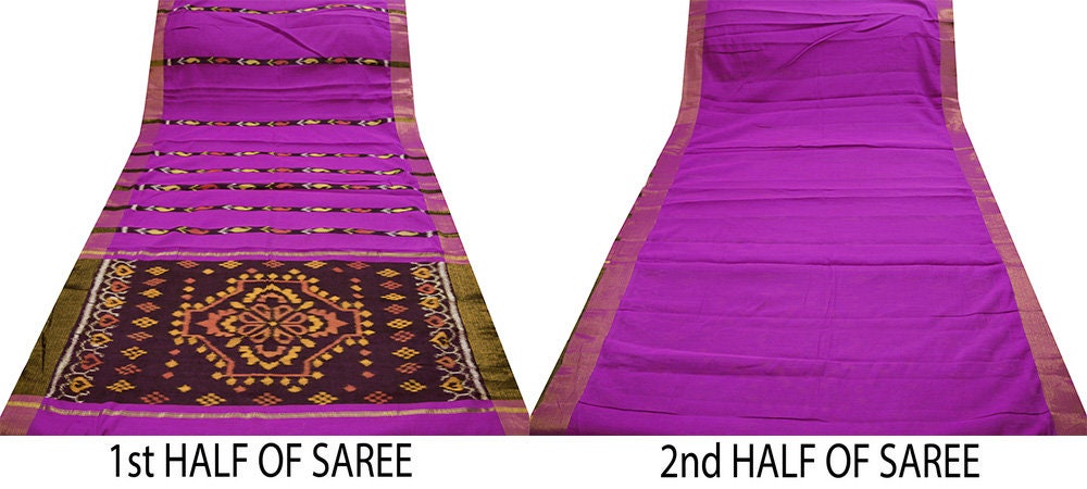 Indian Vintage Purple Hand woven Sambalpuri Ikat sari Saree Blend Cotton Indian Sari Fabric 5Yard Craft Ethnic Zari Border
