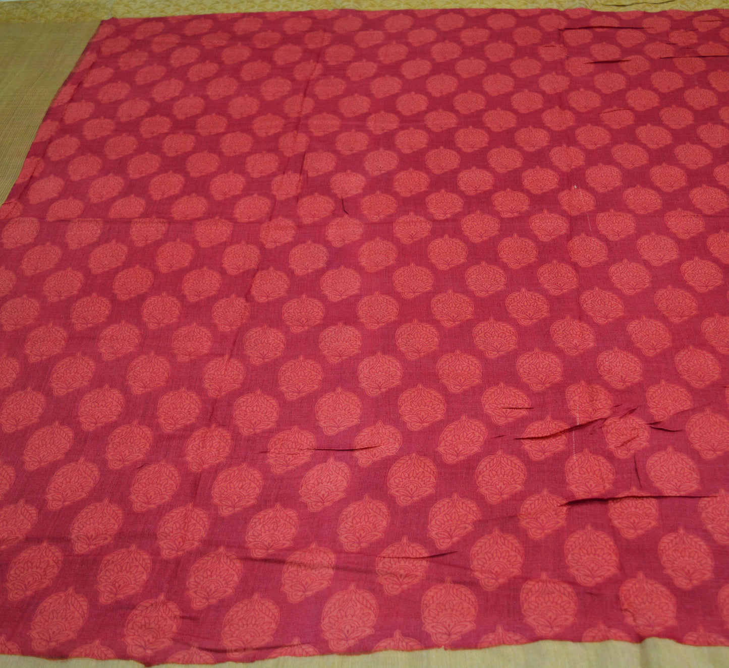Indian Vintage Sari Pink & Peach Pure Tussar Silk Printed Saree Fabric 5yard Sewing Craft Fabric DressMaking Wrap
