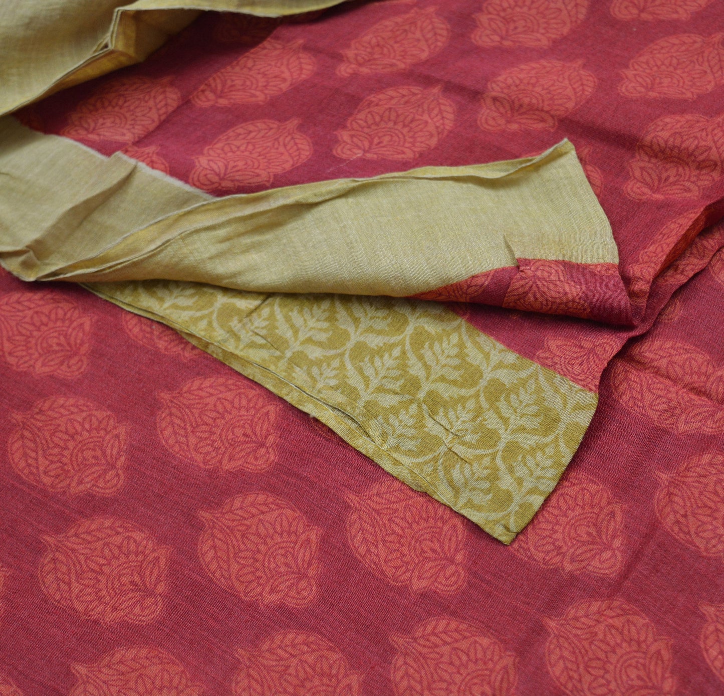 Indian Vintage Sari Pink & Peach Pure Tussar Silk Printed Saree Fabric 5yard Sewing Craft Fabric DressMaking Wrap