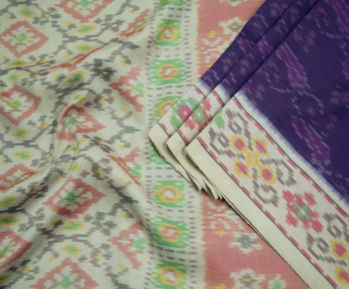 Indian Vintage Blue & Cream Pure Silk Hand Woven Ikat Saree Indian Sari Fabric 5Yard Craft Ethnic Premium Saree