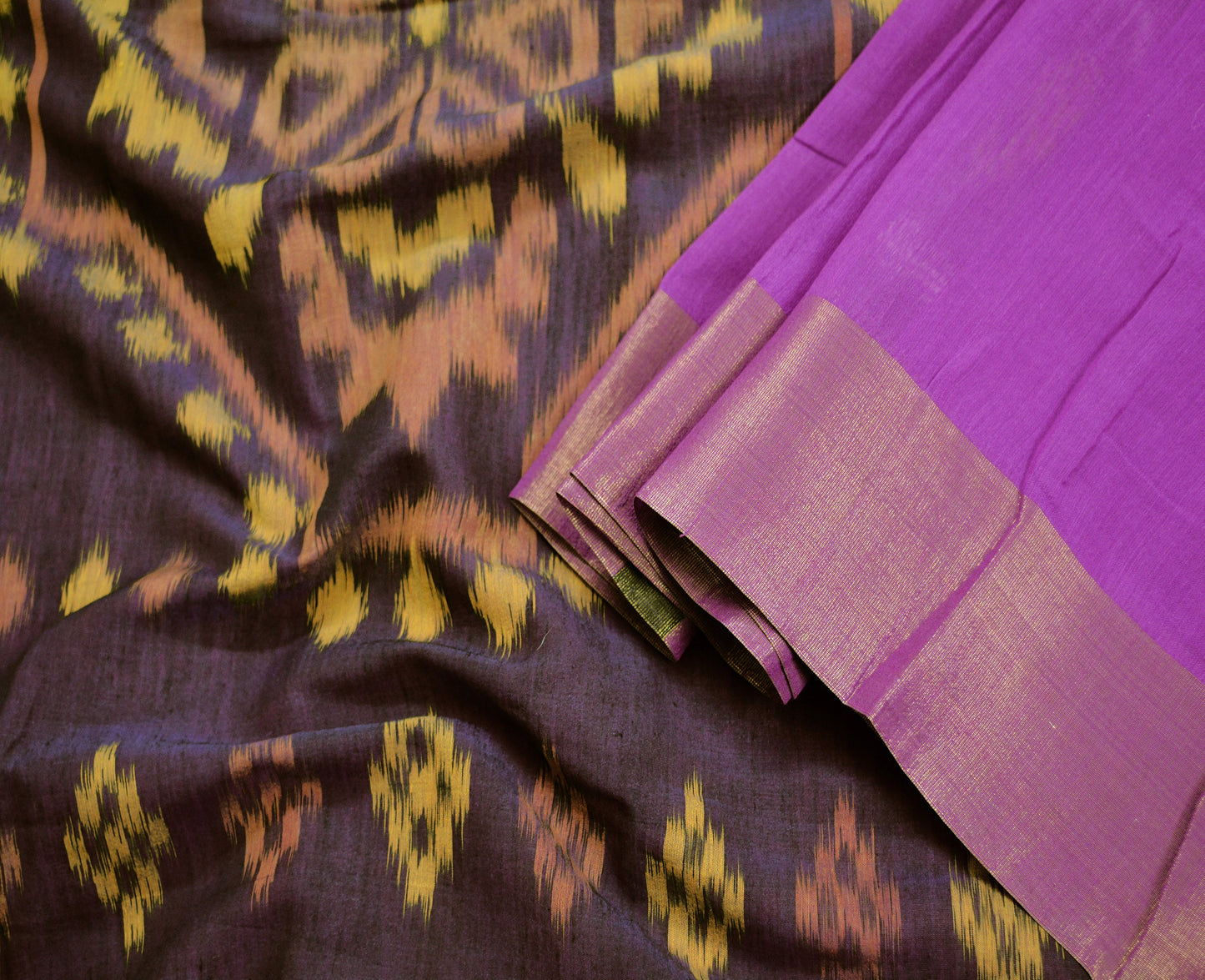 Indian Vintage Purple Hand woven Sambalpuri Ikat sari Saree Blend Cotton Indian Sari Fabric 5Yard Craft Ethnic Zari Border