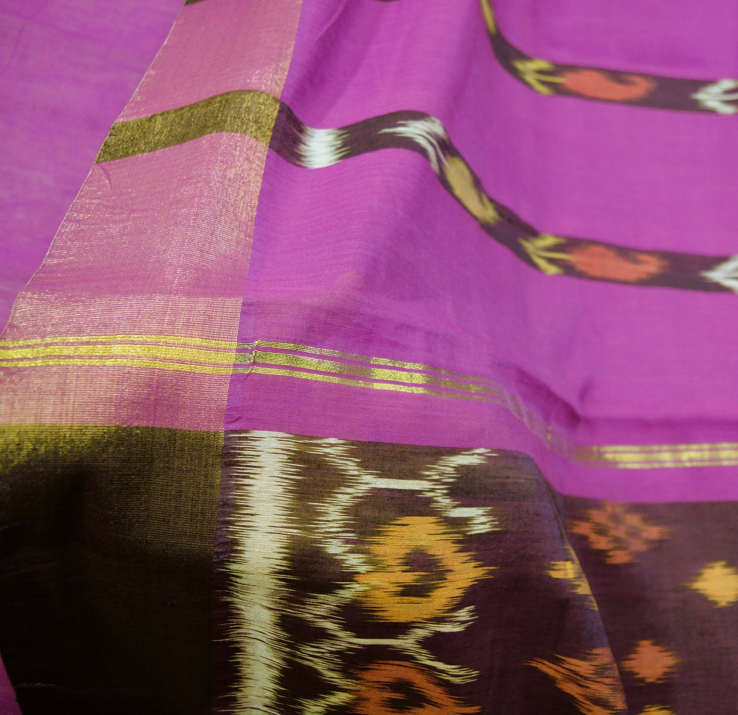Indian Vintage Purple Hand woven Sambalpuri Ikat sari Saree Blend Cotton Indian Sari Fabric 5Yard Craft Ethnic Zari Border