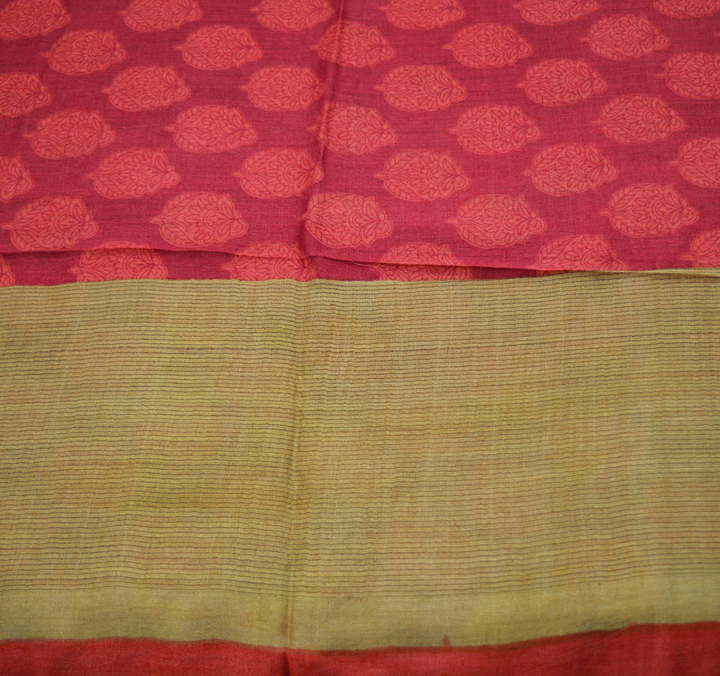 Indian Vintage Sari Pink & Peach Pure Tussar Silk Printed Saree Fabric 5yard Sewing Craft Fabric DressMaking Wrap