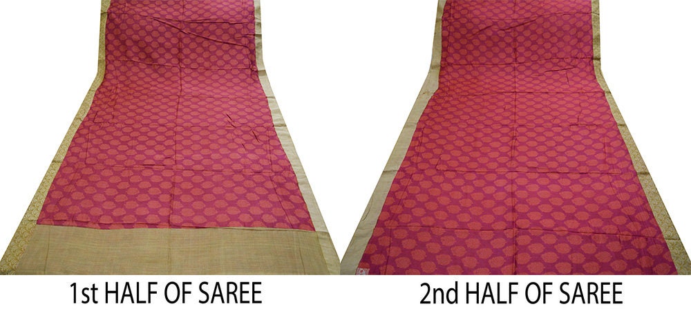 Indian Vintage Sari Pink & Peach Pure Tussar Silk Printed Saree Fabric 5yard Sewing Craft Fabric DressMaking Wrap