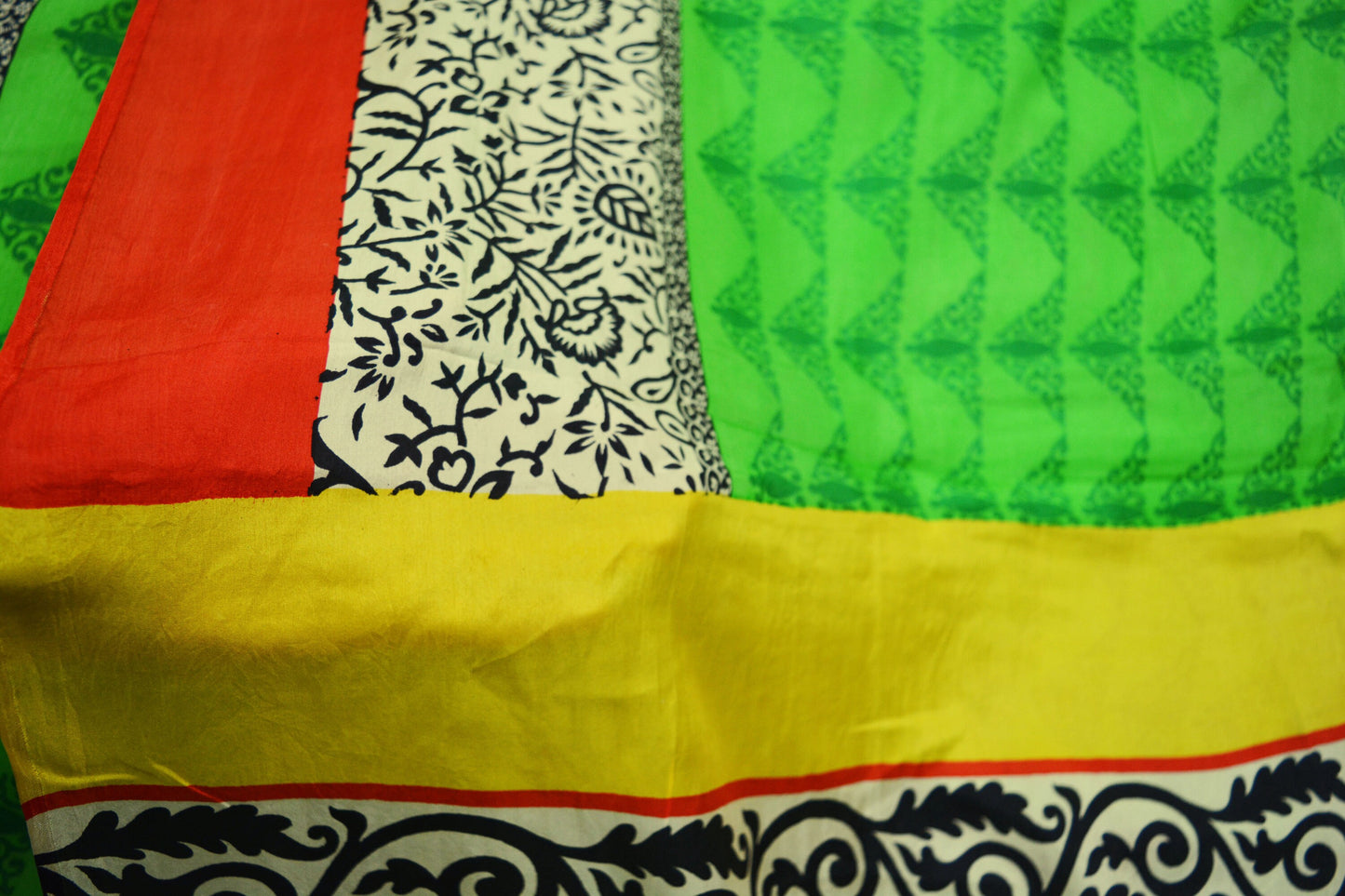 Indian Vintage Sari Green Pure Silk Printed Saree Craft Fabric 5yd Sewing Quilting DressMaking Soft Floral Design