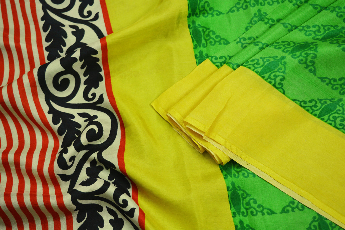 Indian Vintage Sari Green Pure Silk Printed Saree Craft Fabric 5yd Sewing Quilting DressMaking Soft Floral Design
