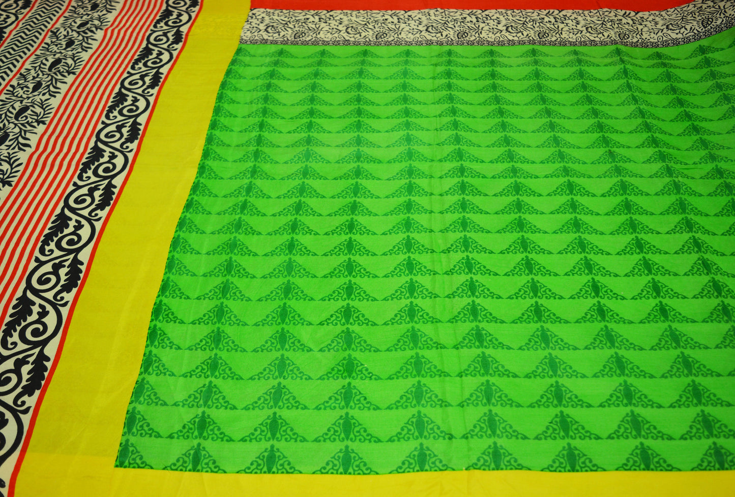Indian Vintage Sari Green Pure Silk Printed Saree Craft Fabric 5yd Sewing Quilting DressMaking Soft Floral Design