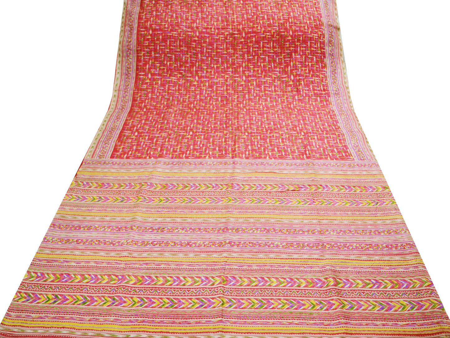 Indian Vintage Sari Red 100% Pure Silk Printed Saree Fabric 6yard Sewing Craft DressMaking Soft Floral