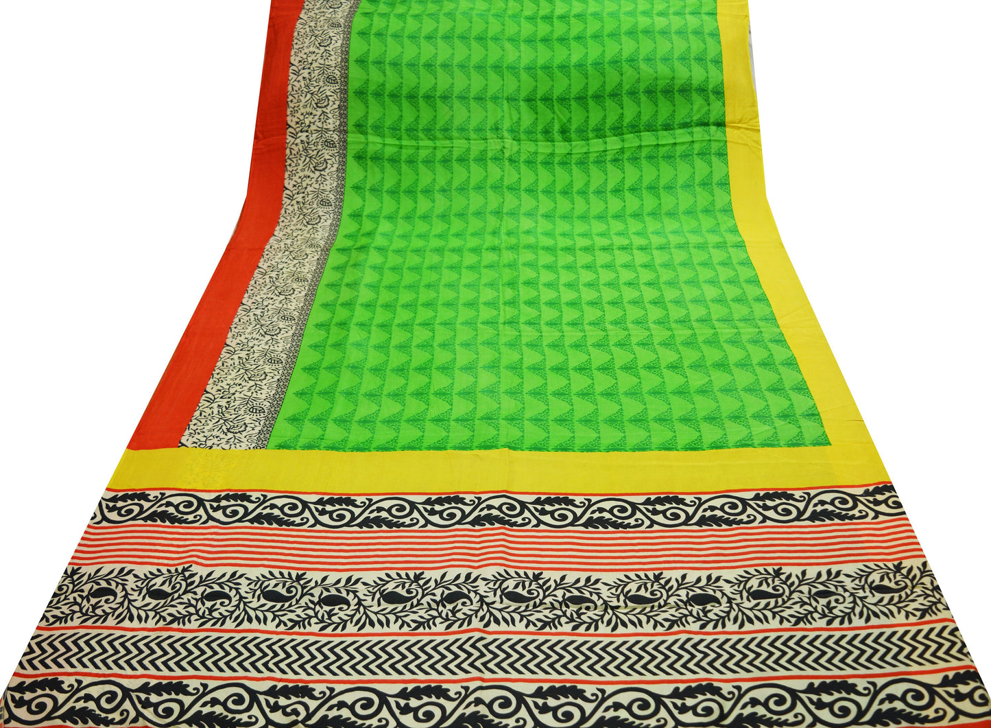 Indian Vintage Sari Green Pure Silk Printed Saree Craft Fabric 5yd Sewing Quilting DressMaking Soft Floral Design