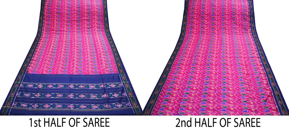 Indian Vintage Pink Pochampally Silk Saree Pure Silk Hand Woven Ikat Patola Indian Sari Fabric 5Yard Craft Ethnic Zari Border