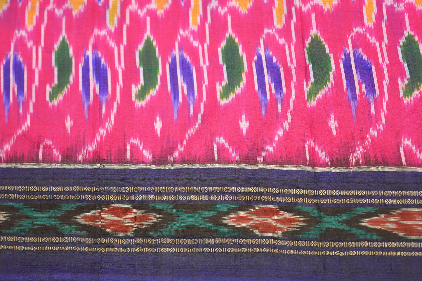 Indian Vintage Pink Pochampally Silk Saree Pure Silk Hand Woven Ikat Patola Indian Sari Fabric 5Yard Craft Ethnic Zari Border