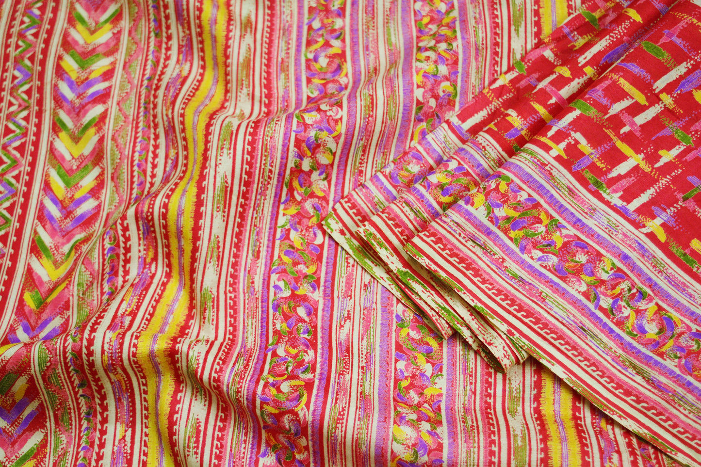 Indian Vintage Sari Red 100% Pure Silk Printed Saree Fabric 6yard Sewing Craft DressMaking Soft Floral