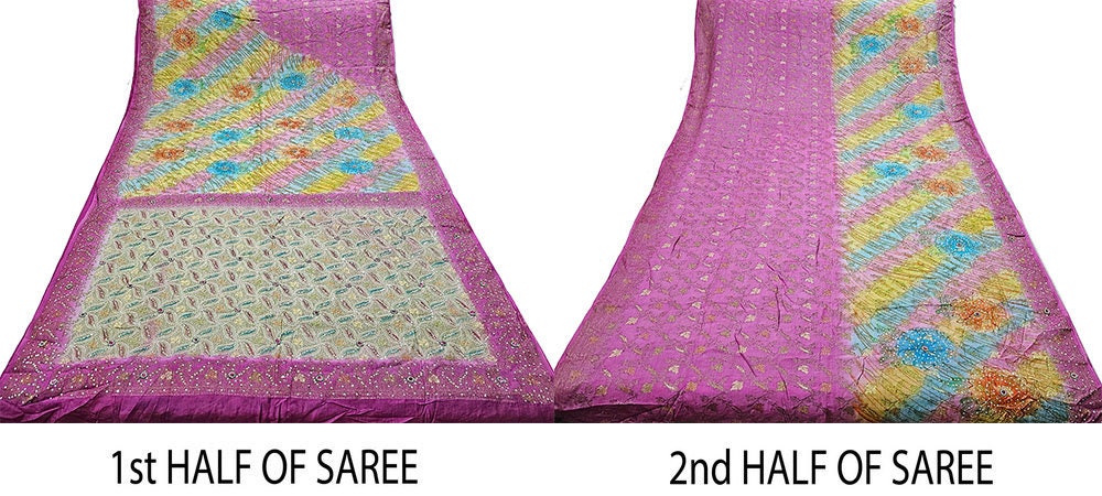 Indian Vintage Sari Pure Tussar Silk Hand Embroidered Sarees Fabric 5Yard Sewing Ethnic