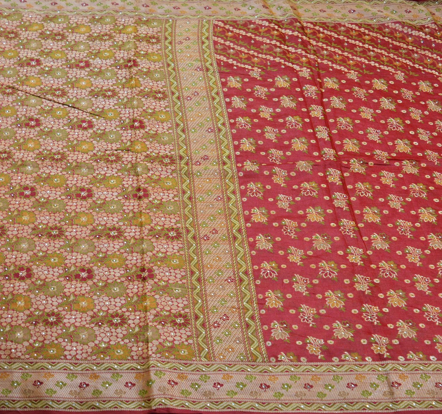 Indian Vintage Sari Red Pure Tussar Silk Hand Woven Sarees Fabric 5Yard Sewing Ethnic Floral