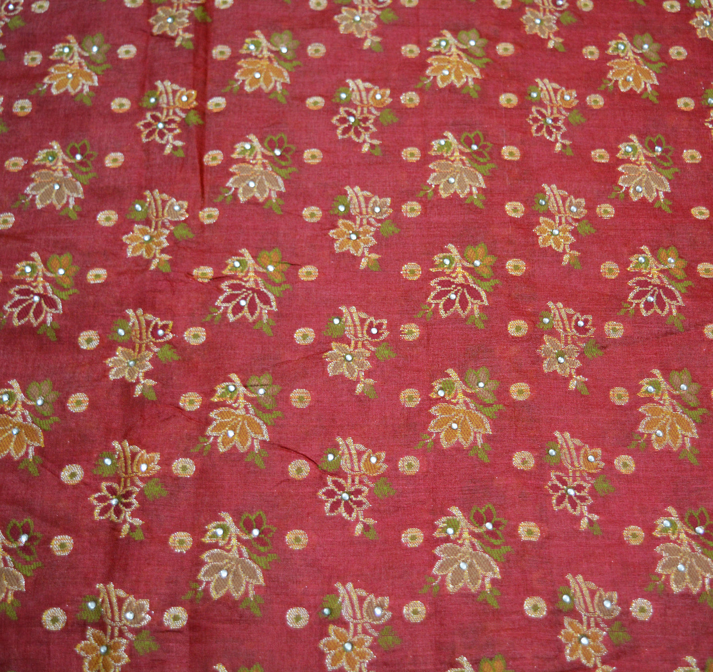 Indian Vintage Sari Red Pure Tussar Silk Hand Woven Sarees Fabric 5Yard Sewing Ethnic Floral